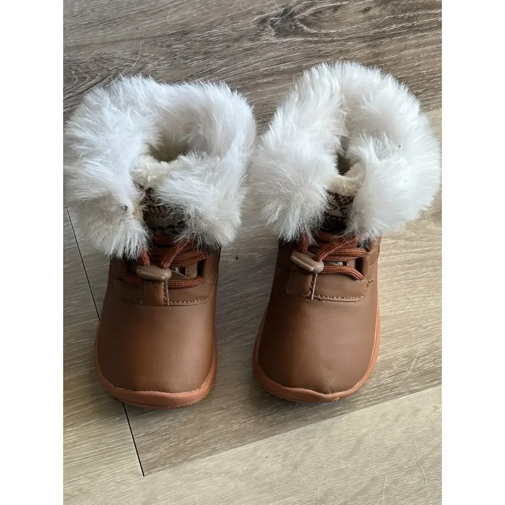 Toddler Boots Faux Fur, Suede, Toggle Laces, Faire Island Pattern - Size 4